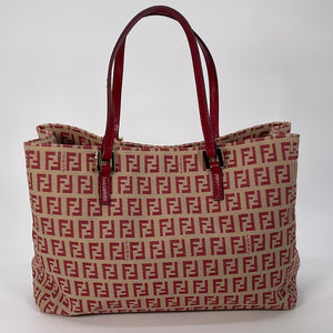 PRELOVED Fendi Red and Beige Zucchino Small Tote Bag 22018BH132LPN049 022023