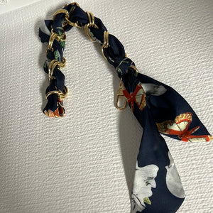 DEAL OF THE NIGHT - 032223 LIVE SHOW - NAVY / GREEN PRINT SCARF GOLD CHAIN 12"