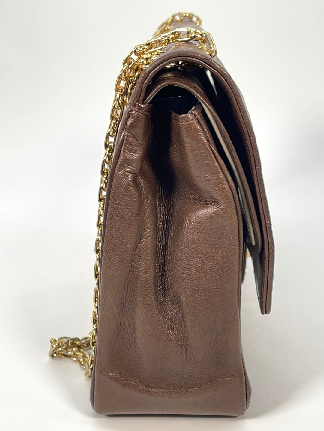 Vintage CHANEL Brown Lambskin Medium Double Flap Matelasse Chain Shoulder Bag  XJC7Y6B 020523