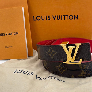 Louis Vuitton Brown Monogram & Gold 'LV Initales' Belt