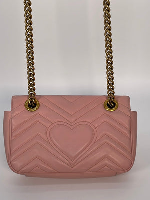 Preloved Gucci GG Marmont Flap Pink Quilted Leather Small Shoulder Bag 446744560440 020123