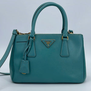 Prada Brown/Turquoise Soft Leather Medium Inside Bag