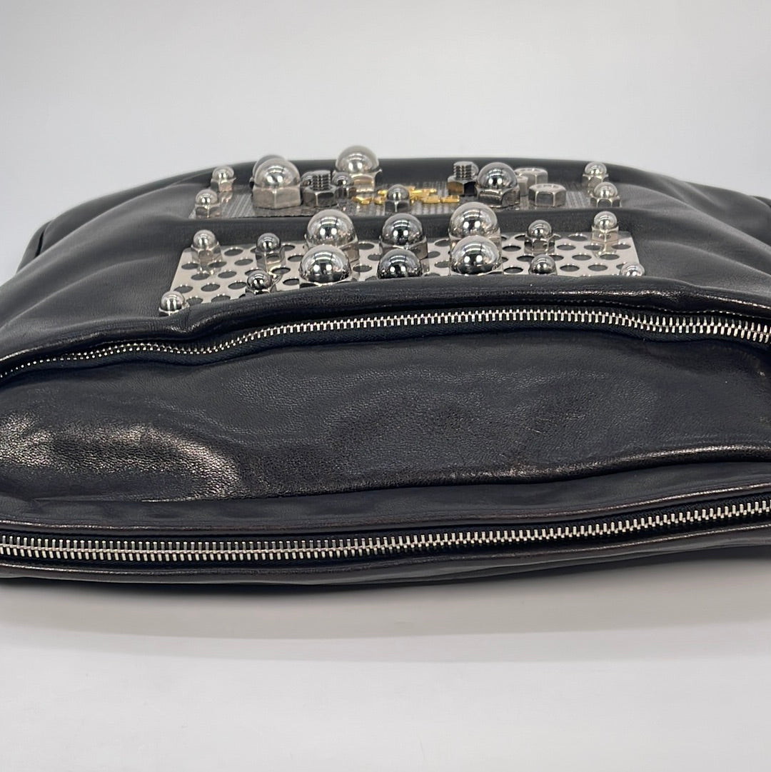 Preloved Prada Black Leather Clutch / Laptop Case 146 020823