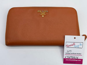 Preloved Prada Saffiano Orange Leather Zipper Wallet 042322 091722