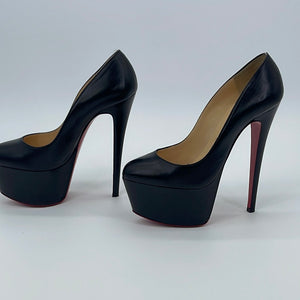Preloved Christian Louboutin Victoria 160MM Platform Red Sole Black Heels 332 040523.  $300 OFF