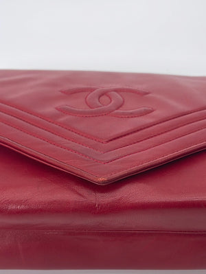 Vintage CHANEL Red Lambskin CC Logo Chain Shoulder Bag 0359947 032123 ** DEAL **