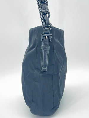 Preloved Prada Tessuto Black Nylon Chain Shoulder Bag 7 040523