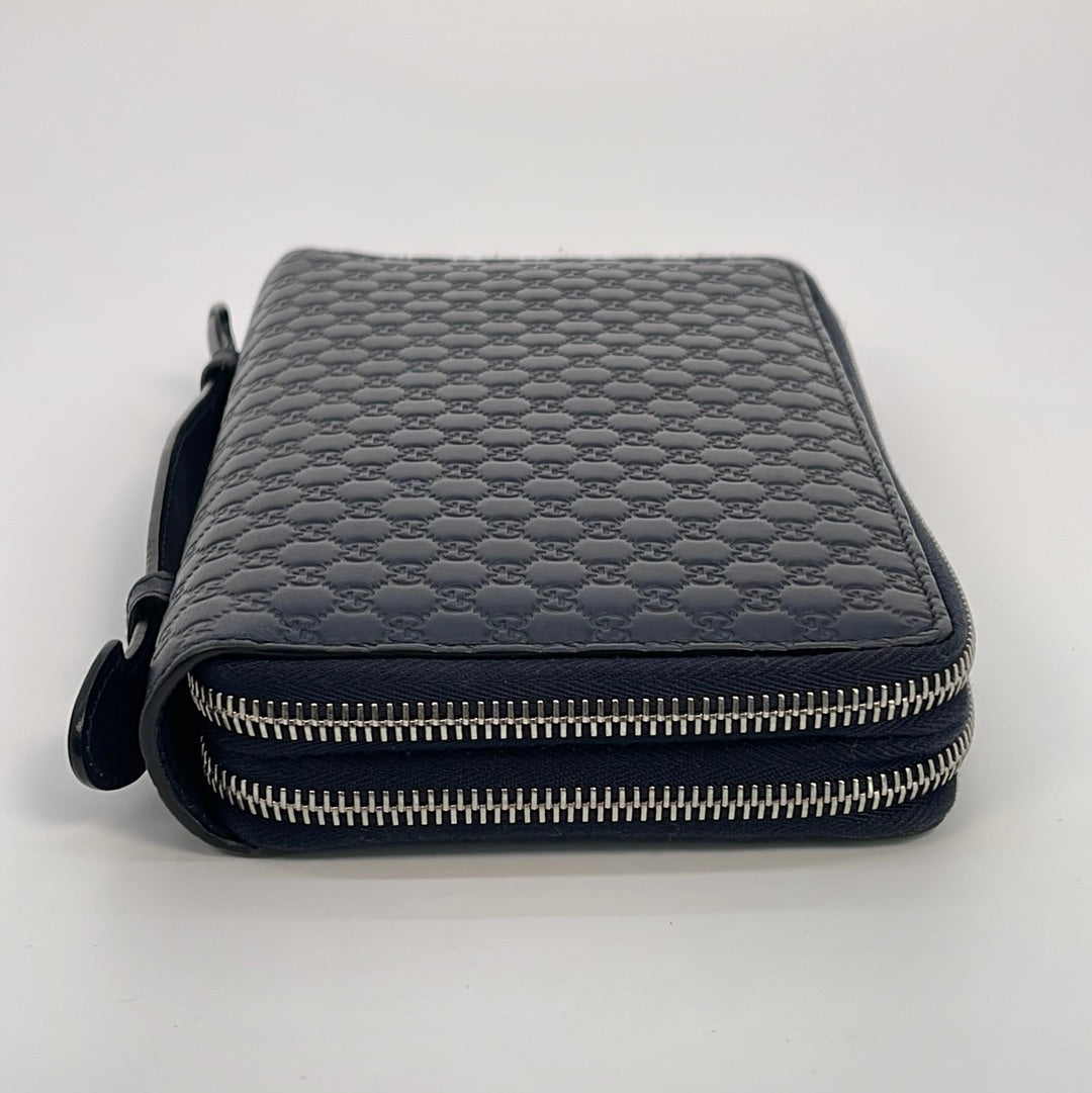 Preloved Gucci Double Zip Top Handle Navy Microguccisima Travel Wallet 449246-0416 012523