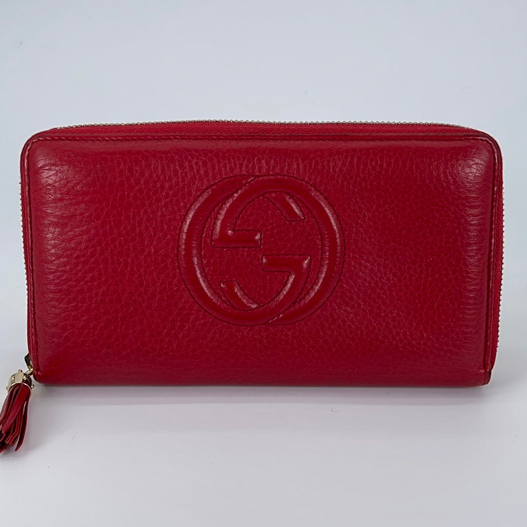 Gucci Red Pebbled Leather Soho Zippy Organizer Wallet 308280534041 031123