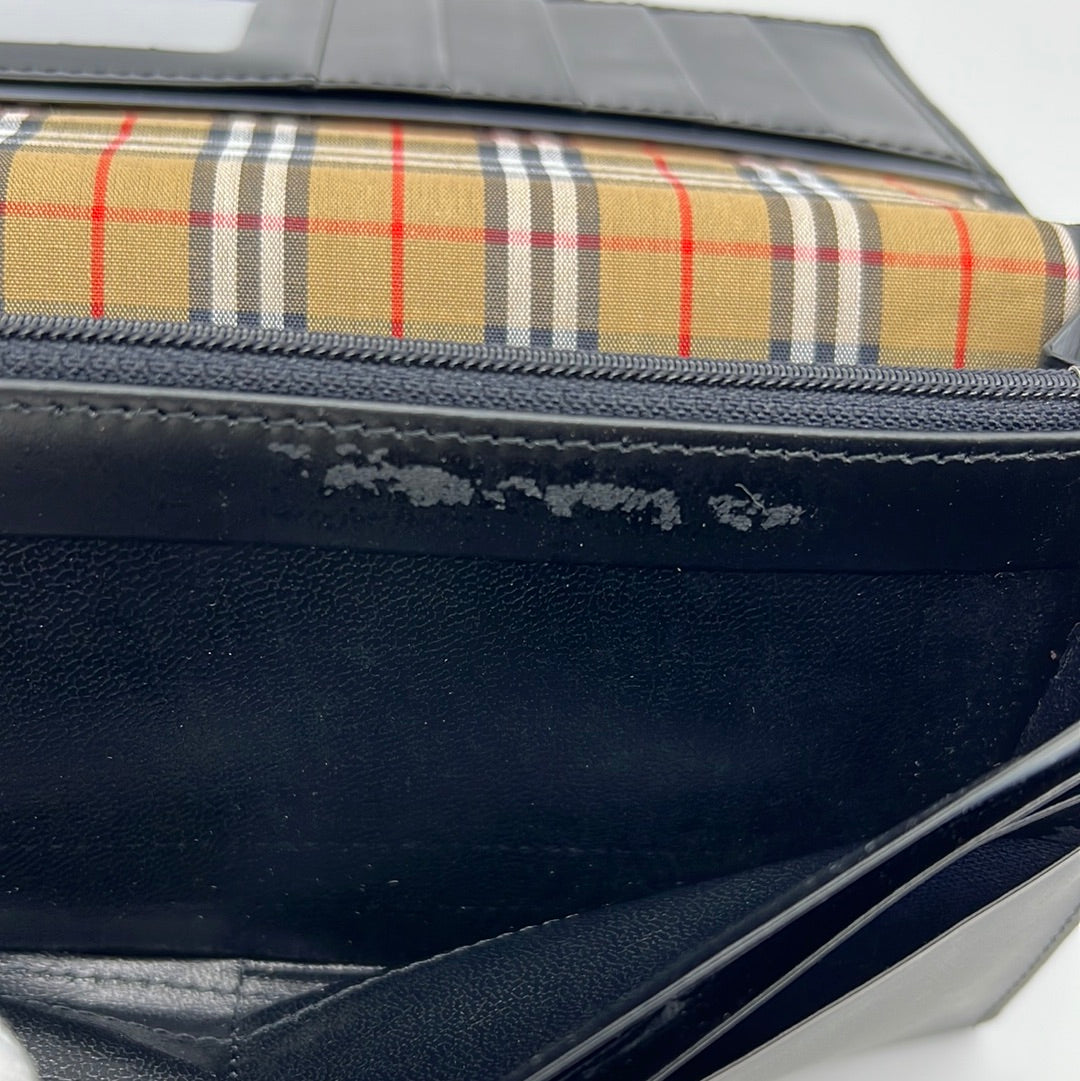 Burberry Halton Vintage Check & Black Leather Clutch Wallet 4071410