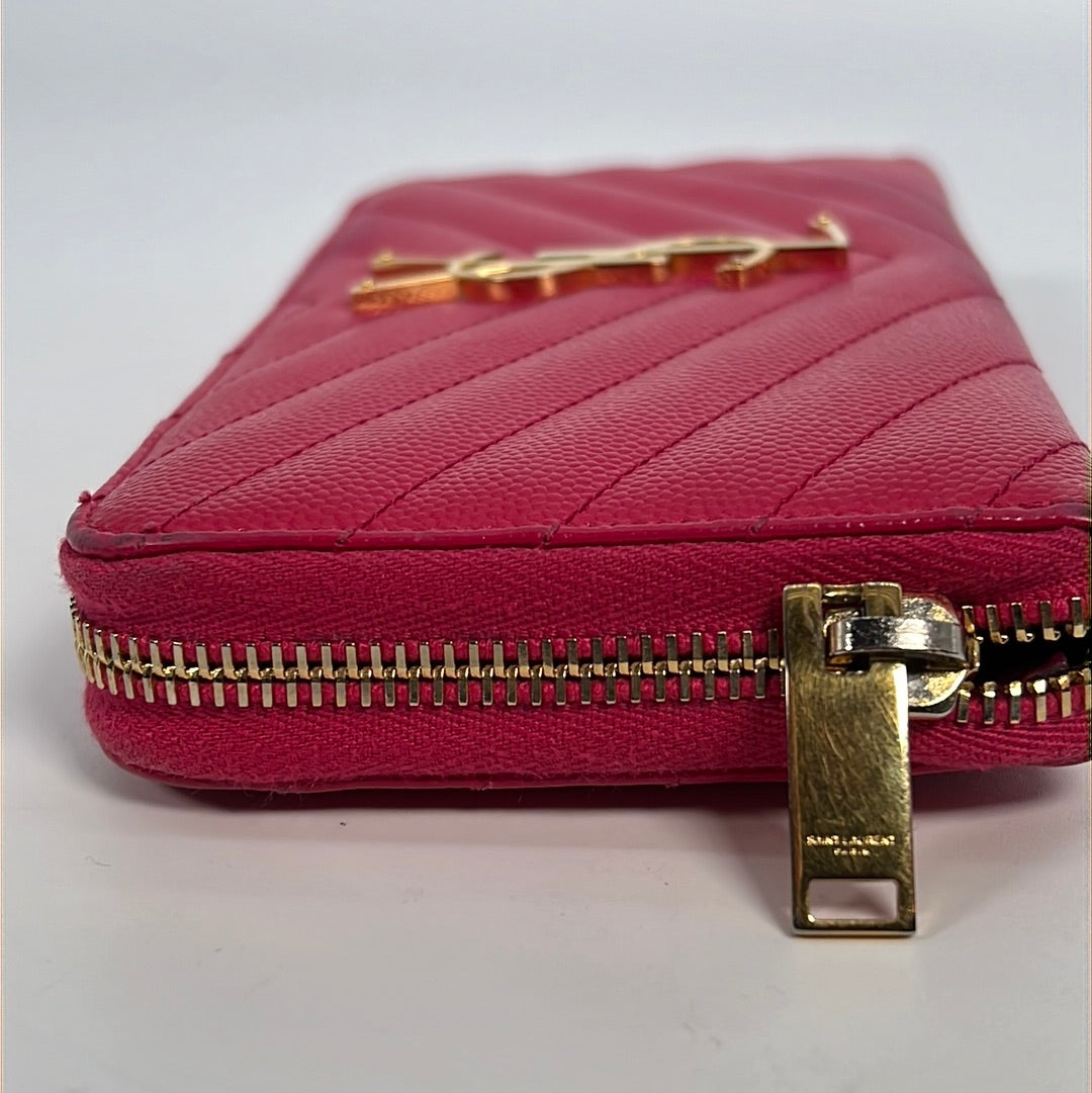 PRELOVED Saint Laurent Classic Pink Monogram Zip Around Matelasse Chev –  KimmieBBags LLC