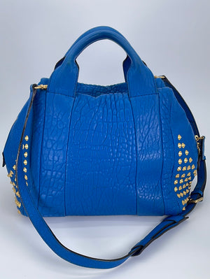 PRELOVED MCM Blue Leather Studded Keana Studded Shoulder Bag Q6232 031523
