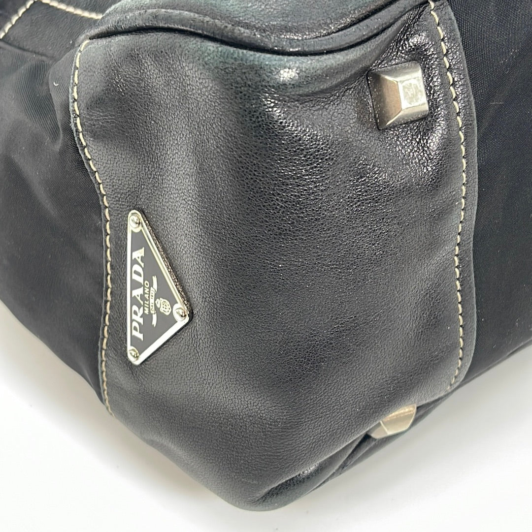 Preloved Prada Tessuto Black Nylon and Leather Trim Tassel Shoulder Bag 25 022023