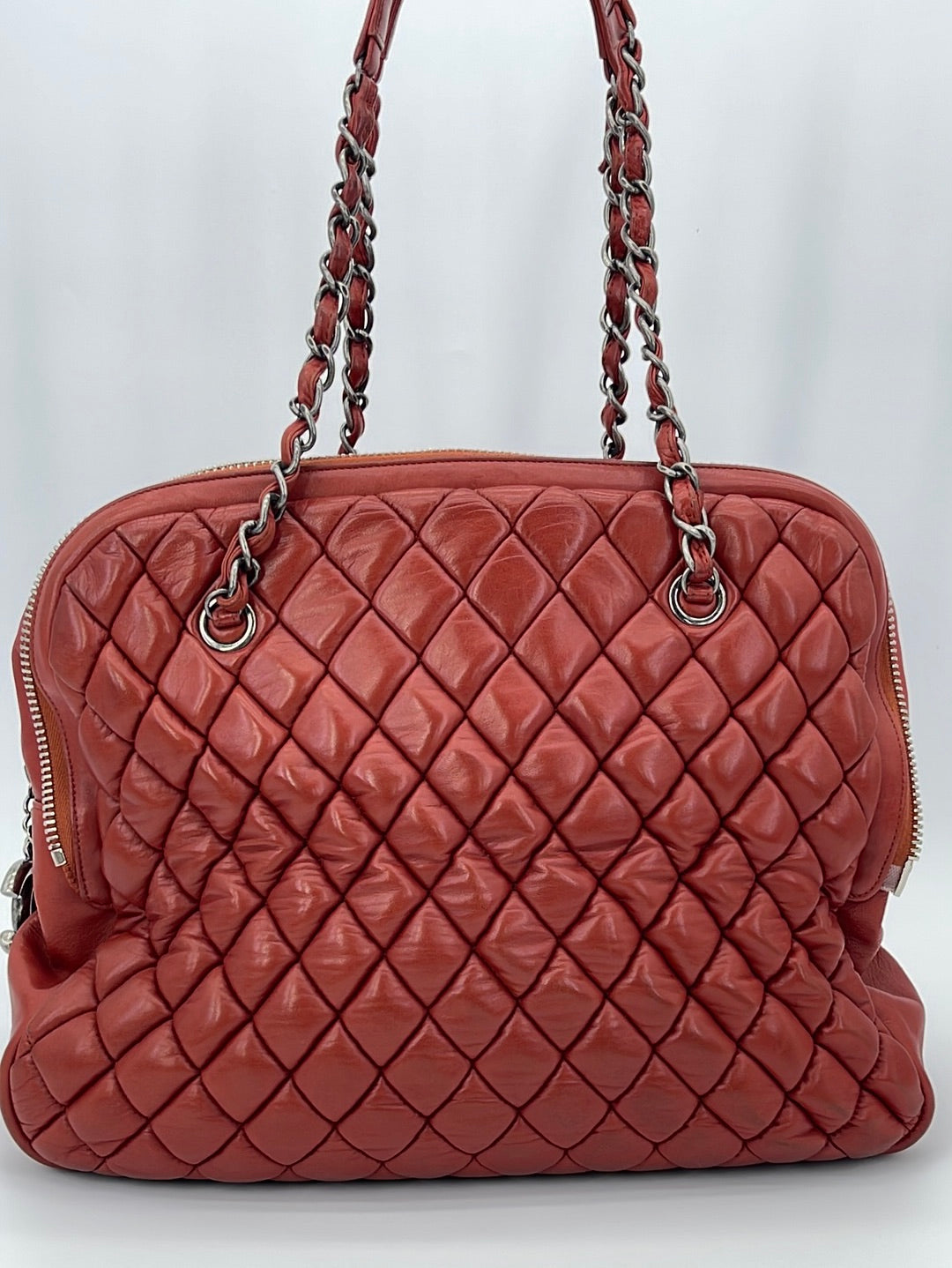Preloved Chanel Red Leather Double Stitch Zip Around Chain Hobo Bag  11407854 051723 - $400 OFF LIGHTENING DEAL