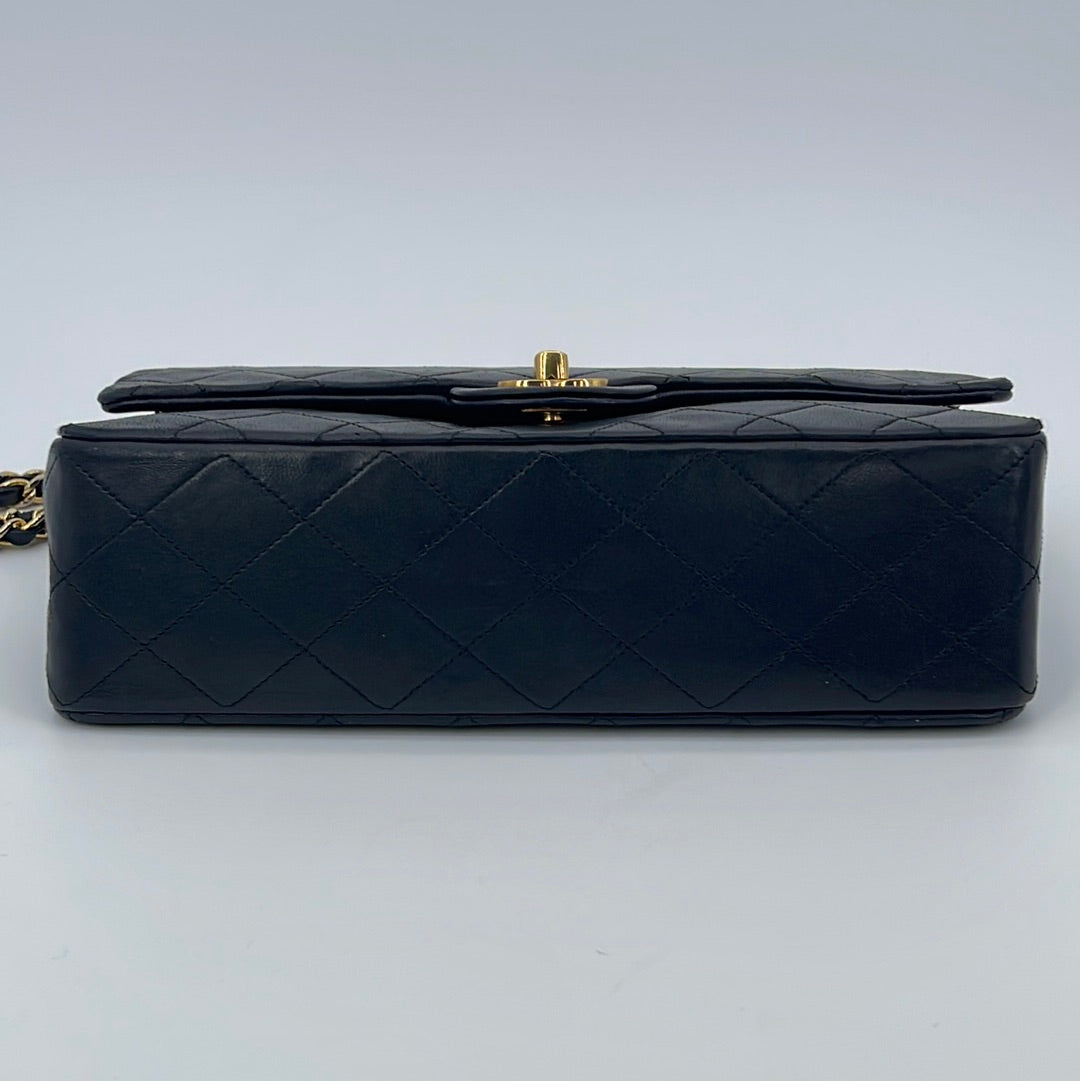Preloved Vintage CHANEL 24 Karat Plated Black Lambskin Medium Double Flap Matelasse Chain Shoulder Bag 0203850 040823 - $750 OFF FLASH SALE