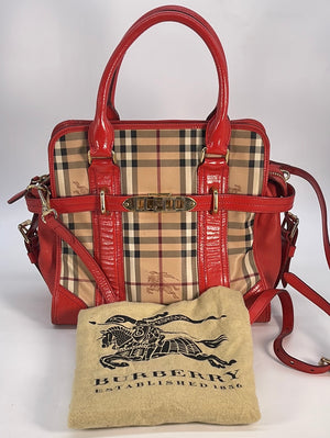 Burberry, Bags, Vintage Burberry Tote In Haymarket Check With Red Strap  And Trim