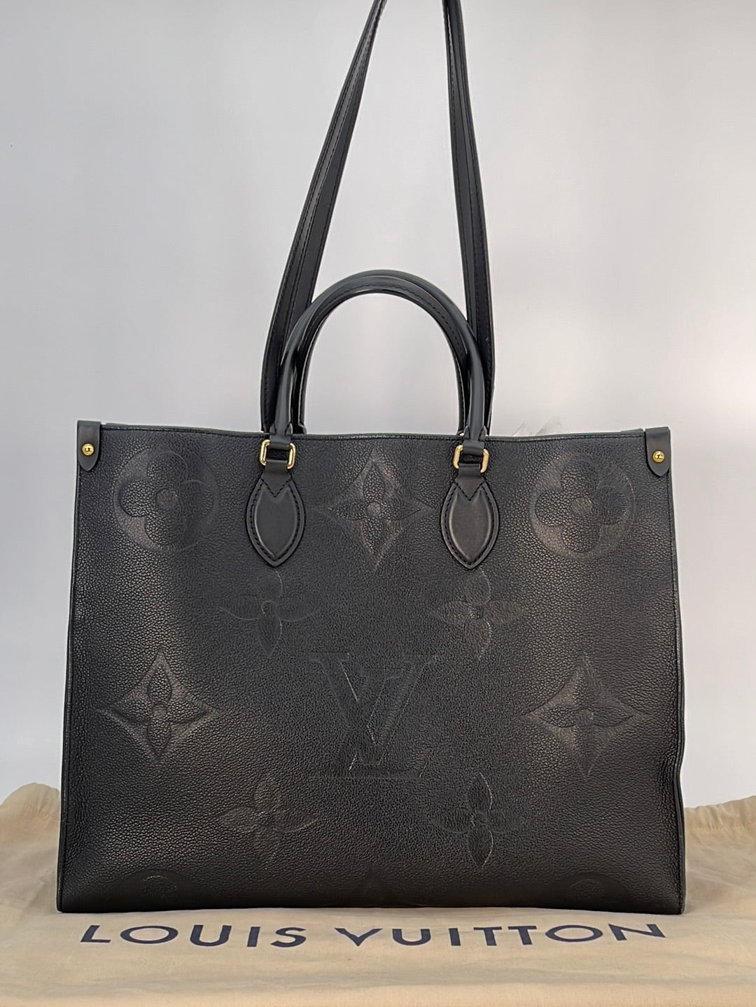 LOUIS VUITTON Onthego GM Monogram Empreinte Leather Tote Bag Black - N