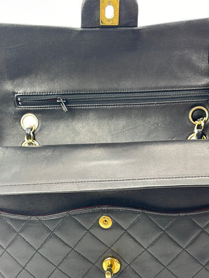 Preloved Vintage CHANEL 24 Karat Plated Black Lambskin Medium Double Flap Matelasse Chain Shoulder Bag 0203850 040823 - $750 OFF FLASH SALE