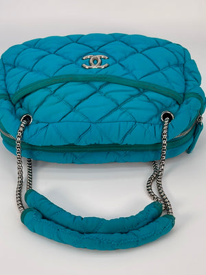 Preloved CHANEL Blue Canvas Quilted Chain Shoulder Bag 12757017 032923 *** Lightening Deal Apr 18 ***