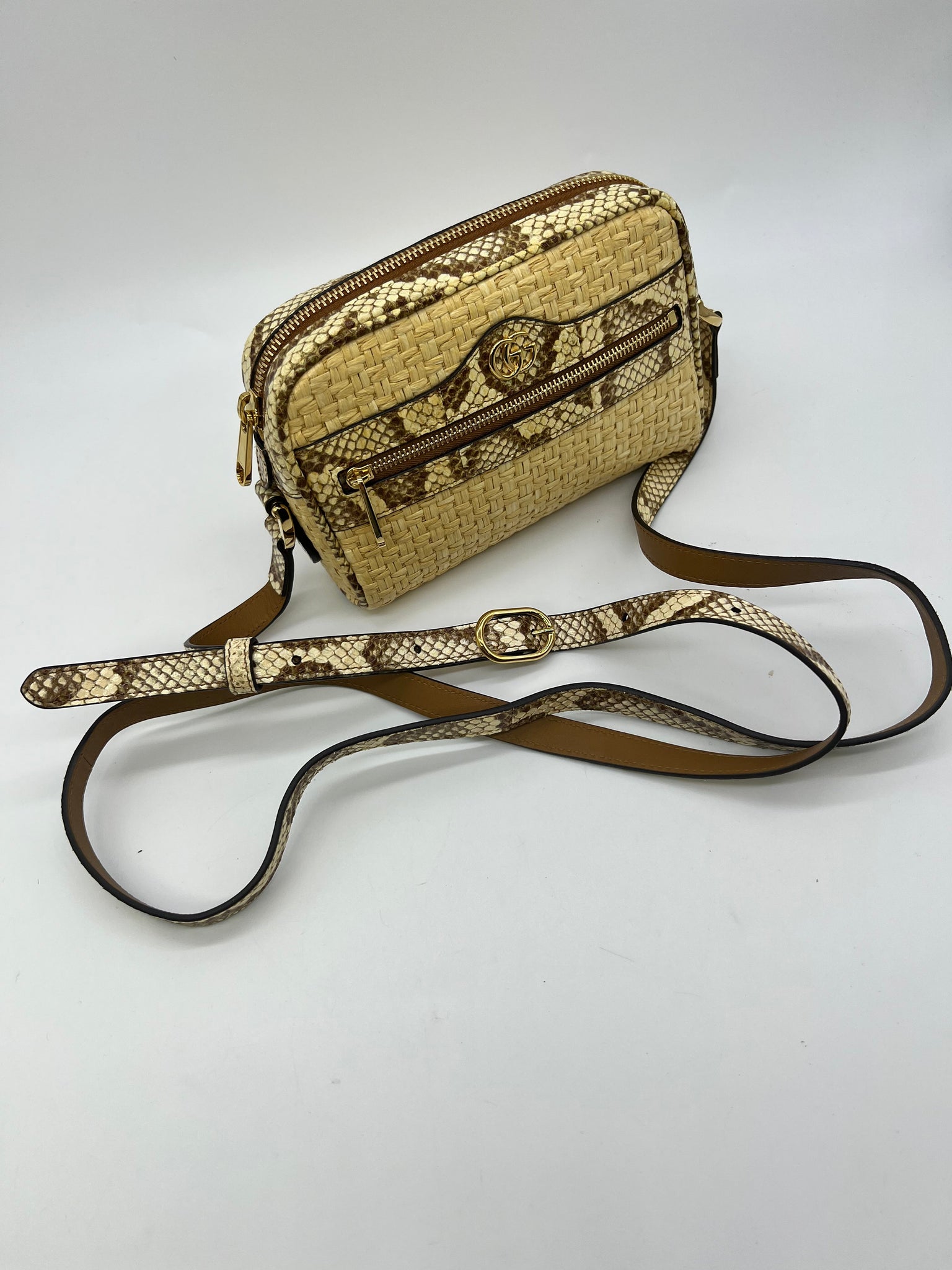 Preloved Gucci Ophidia Raffia with Snakeskin Mini Shoulder Bag 574493 493075 120622