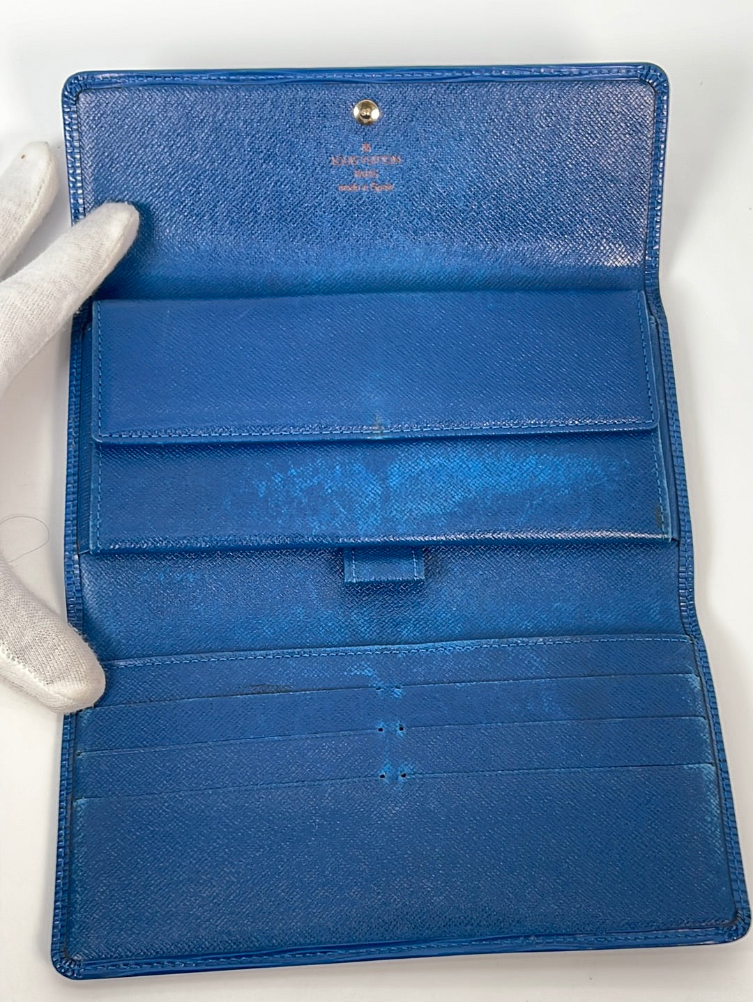 Used louis vuitton blue epi leather w/ insert wallet