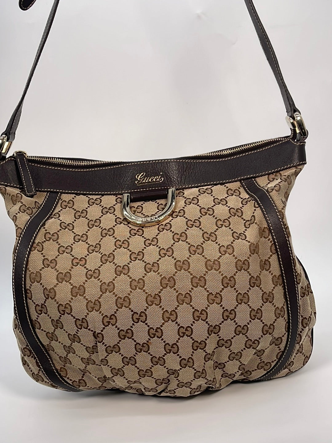 Gucci Beige GG Canvas Gold D Ring Hobo Bag Gucci