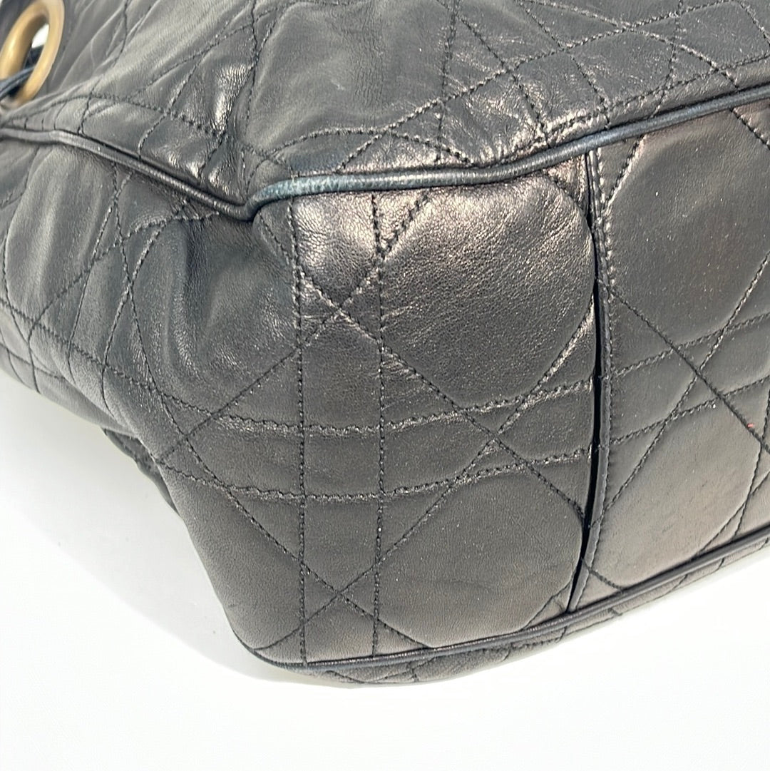 PRELOVED Christian Dior Black Lambskin Cannage Quilted Shoulder Bag 07MA0096 011023 DEAL ***- $900 OFF
