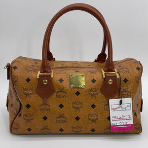PRELOVED MCM Visetos Cognac Leather Boston Bag W3477 112022
