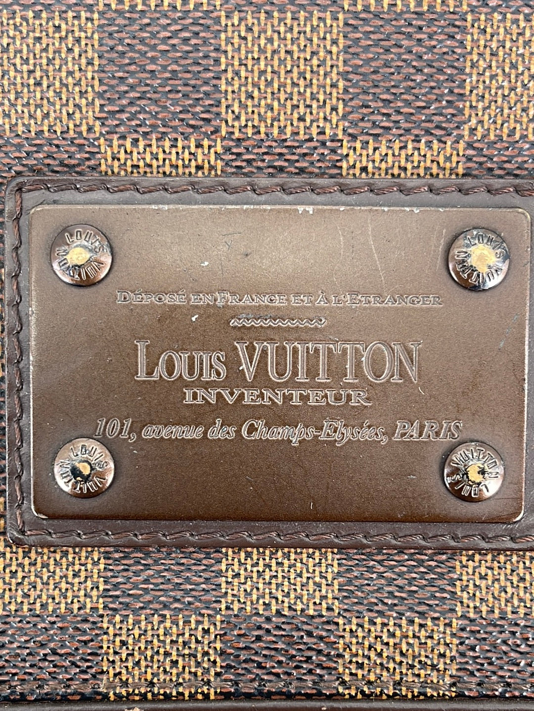 Louis Vuitton Damier Ebene Pochette Plate Brooklyn Crossbody Gold