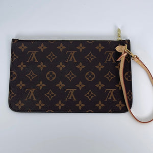 Preloved Louis Vuitton Neverfull Pouch GM Monogram Pouch with Tan Interior TJ1221 031423