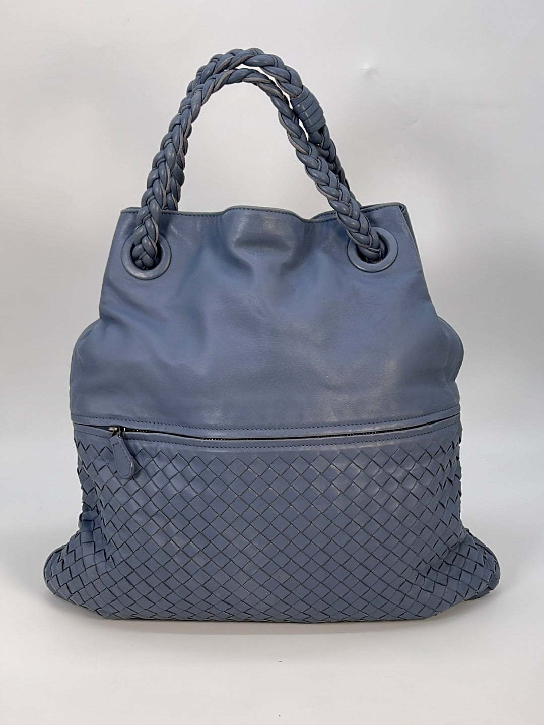 Preloved Bottega Veneta Intrecciato Blue Leather Bucket Hobo Bag B01444334K 012523