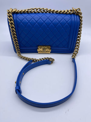 Chanel Blue Quilted Lambskin Leather Mini Coco Boy Camera Case Bag