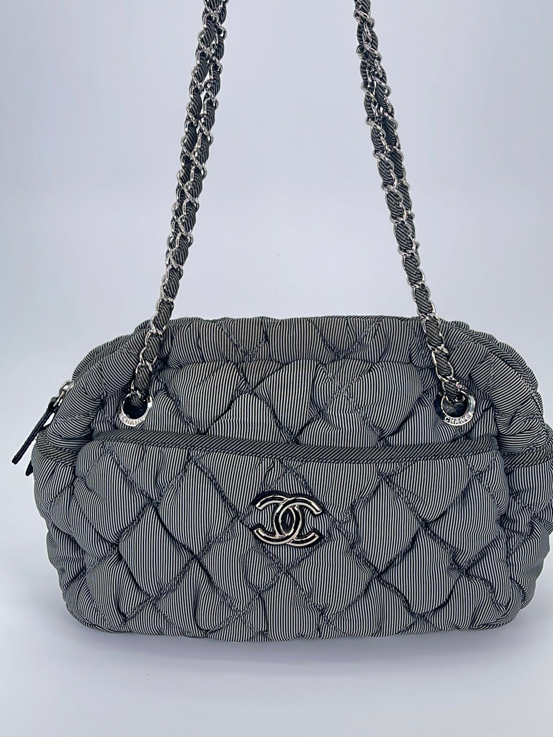 Chanel Grey Quilted Fabric Bubble Camera Bag Chanel