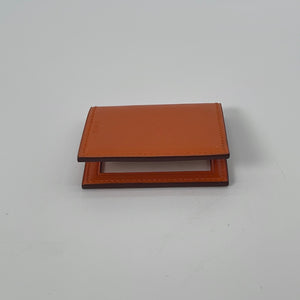 Preloved HERMES Orange Leather Mini Bifold 2 Photo Holder RBSQUAREG 032123
