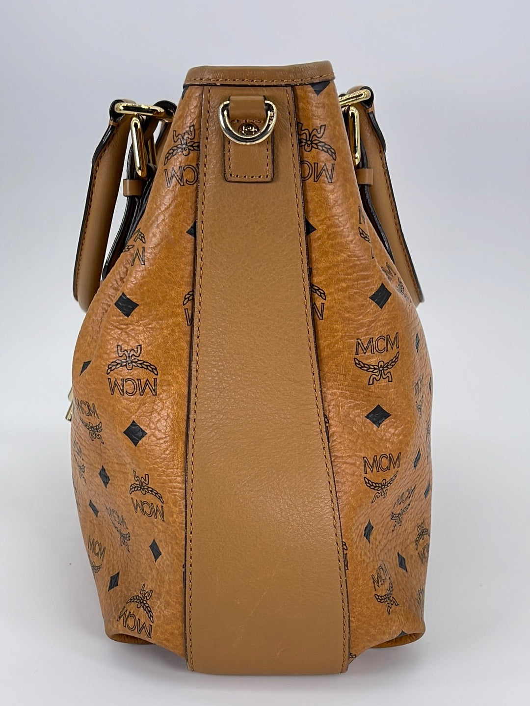 PRELOVED MCM Cognac Visetos Leather Tote Hand Bag U3994 031323