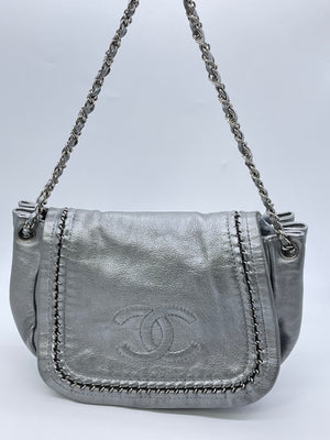 Preloved Chanel Luxe Accordion Flap Shoulder Bag Silver Flap Bag