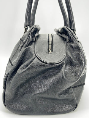 Preloved Chanel Large Square Stitch Black Leather Bowler Bag