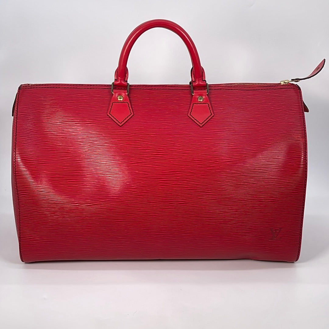 red epi leather handbag