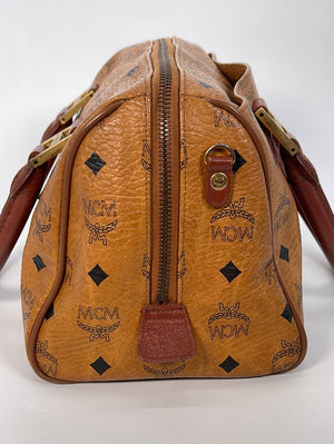 PRELOVED MCM Visetos Cognac Leather Boston Bag J7313 022023 ** DEAL **