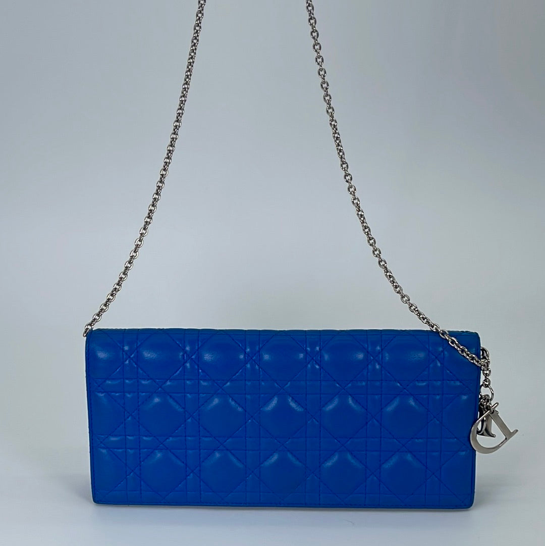 PRELOVED Christian Dior Lady Dior Cannage Quilt Blue Leather Long Convertible Chain Clutch  11MA0153  031023