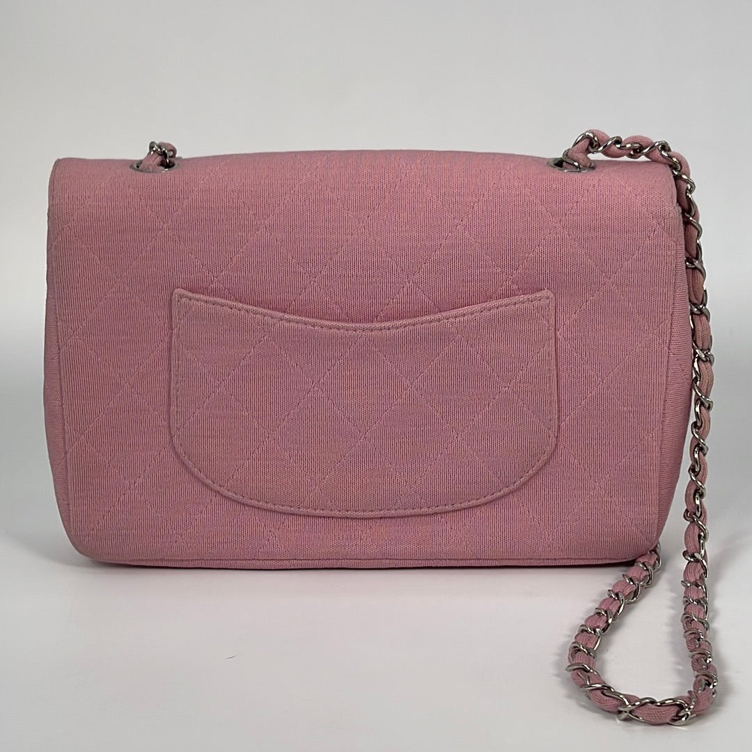 Preloved CHANEL Pink Jersey Medium Single Flap Chain Shoulder Bag