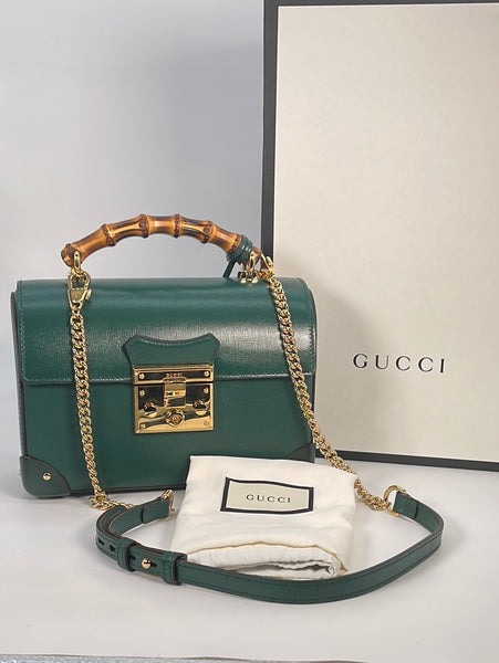 Preloved Gucci Azalea Green Leather Padlock Handbag 603221523040