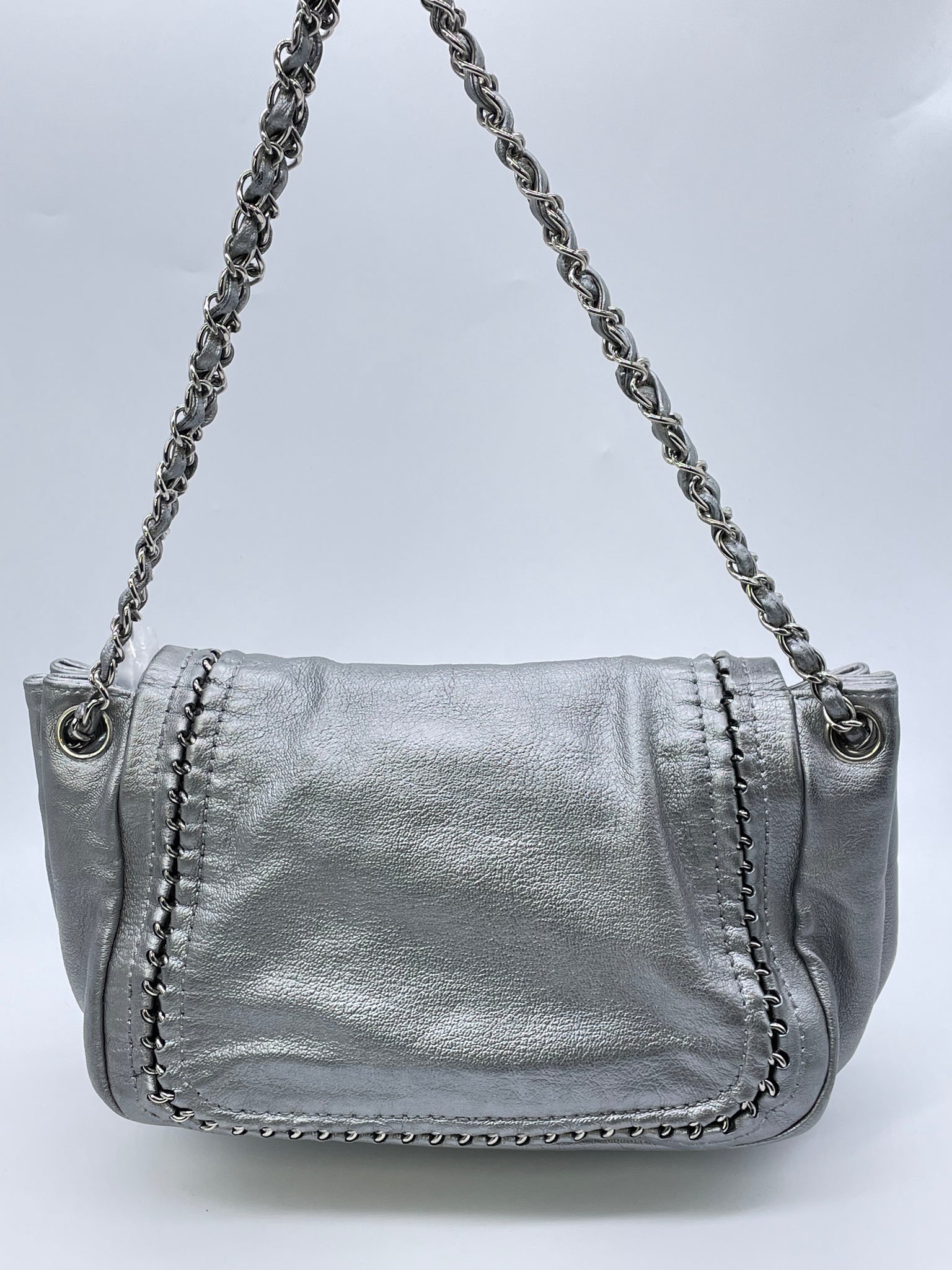 Preloved Chanel Luxe Accordion Flap Shoulder Bag (Silver) Flap Bag
