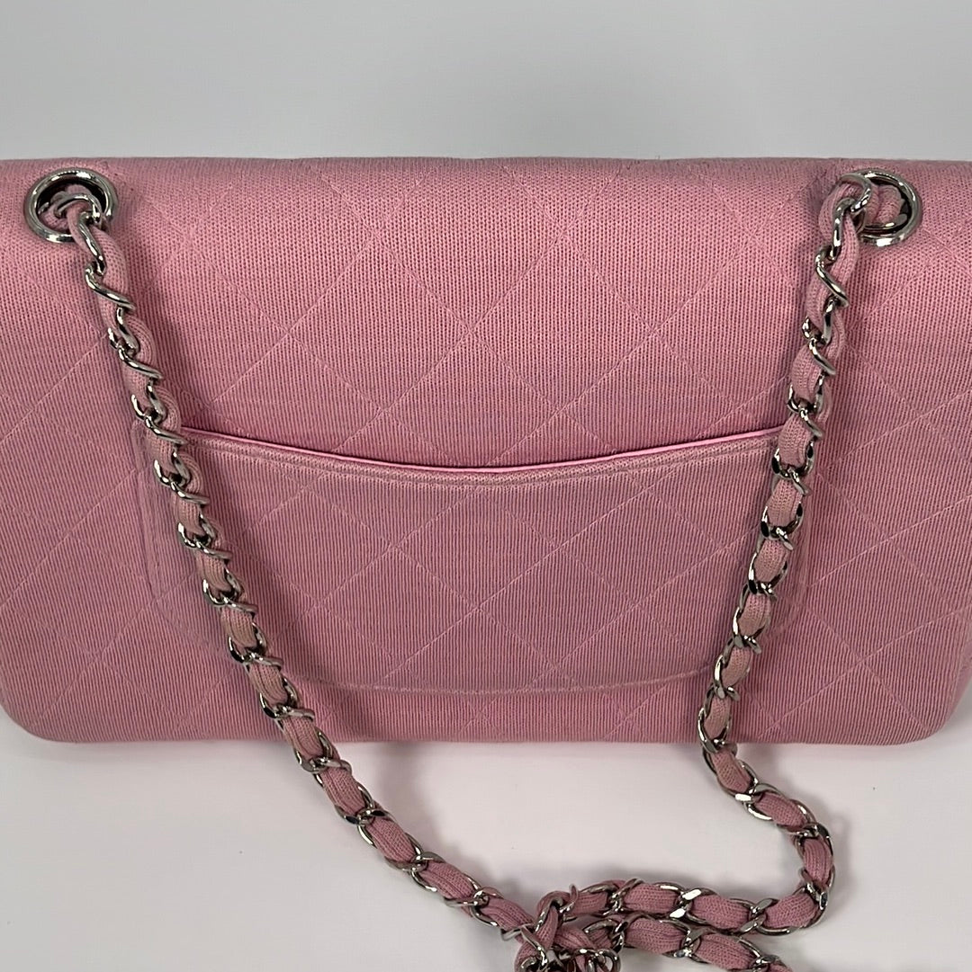 Preloved CHANEL Pink Jersey Medium Single Flap Chain Shoulder Bag 5945719 011323 LIGHTENING DEAL***