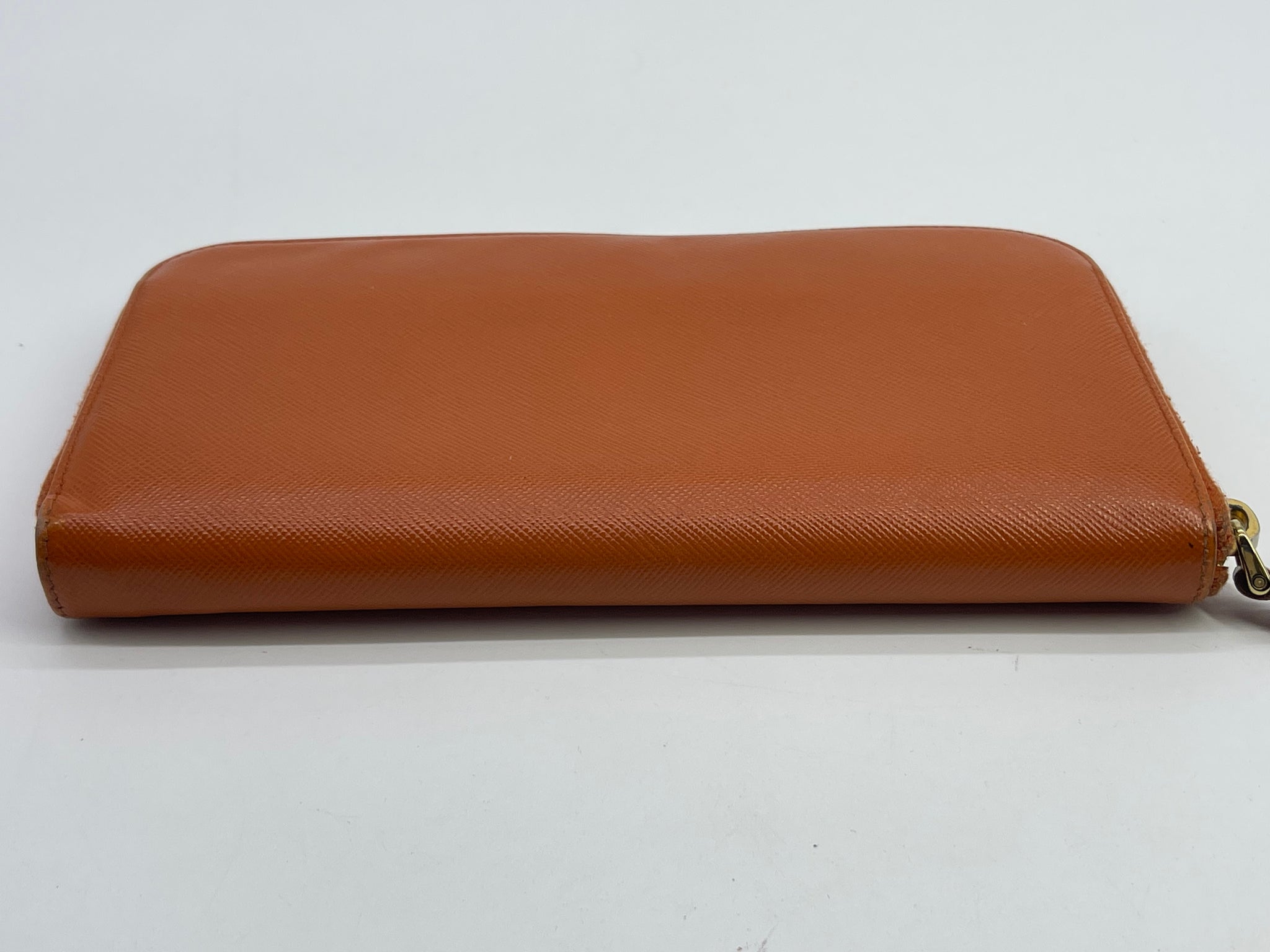 Preloved Prada Saffiano Orange Leather Zipper Wallet 042322 091722