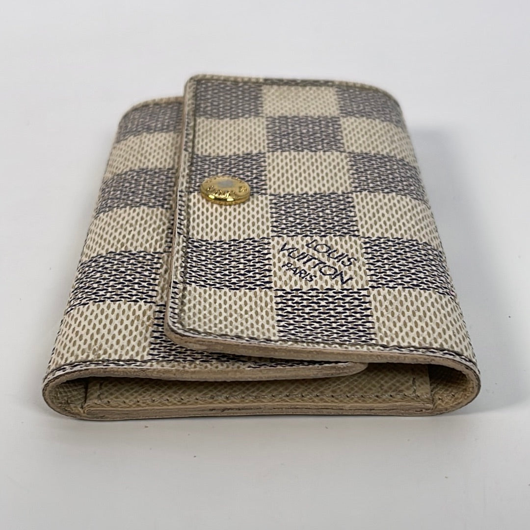 Louis Vuitton Damier Azur Studded Card Holder Case White Pink N64613