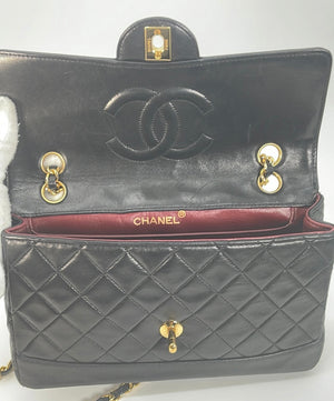 Vintage Chanel Matelasse Chain Shoulder Bag Leather Black Shouder