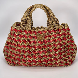 Preloved Prada Red and Gold Canapa Crochet Tote 31O 022023 ** DEAL **