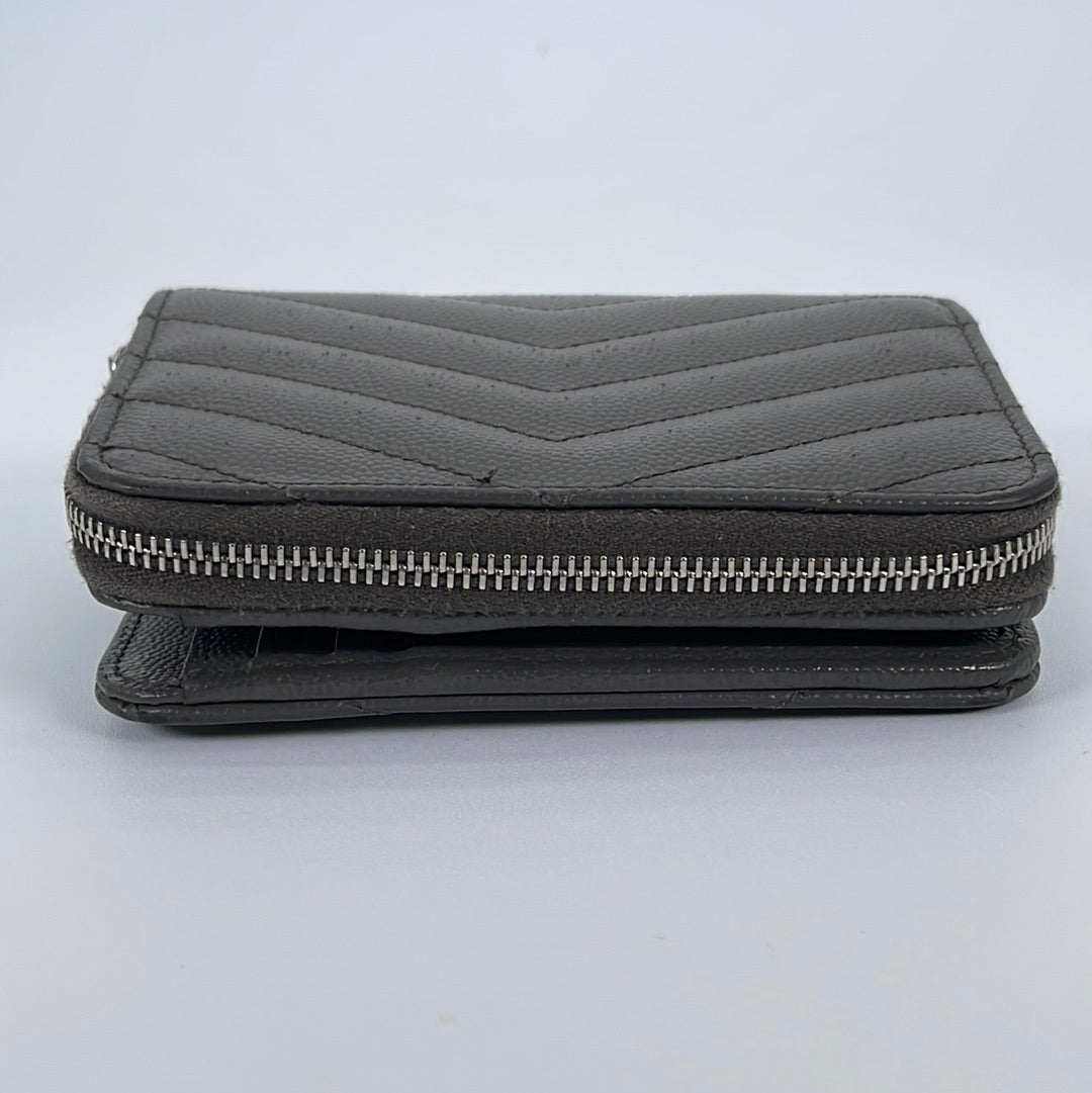 Preloved Saint Laurent Cassandre Compact Zip Around Grey Leather Wallet GUE4037231117 031023