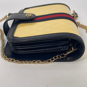 Preloved Gucci Yellow and Navy Ophidia Compartment GG Imprime Medium Messenger Bag 011423